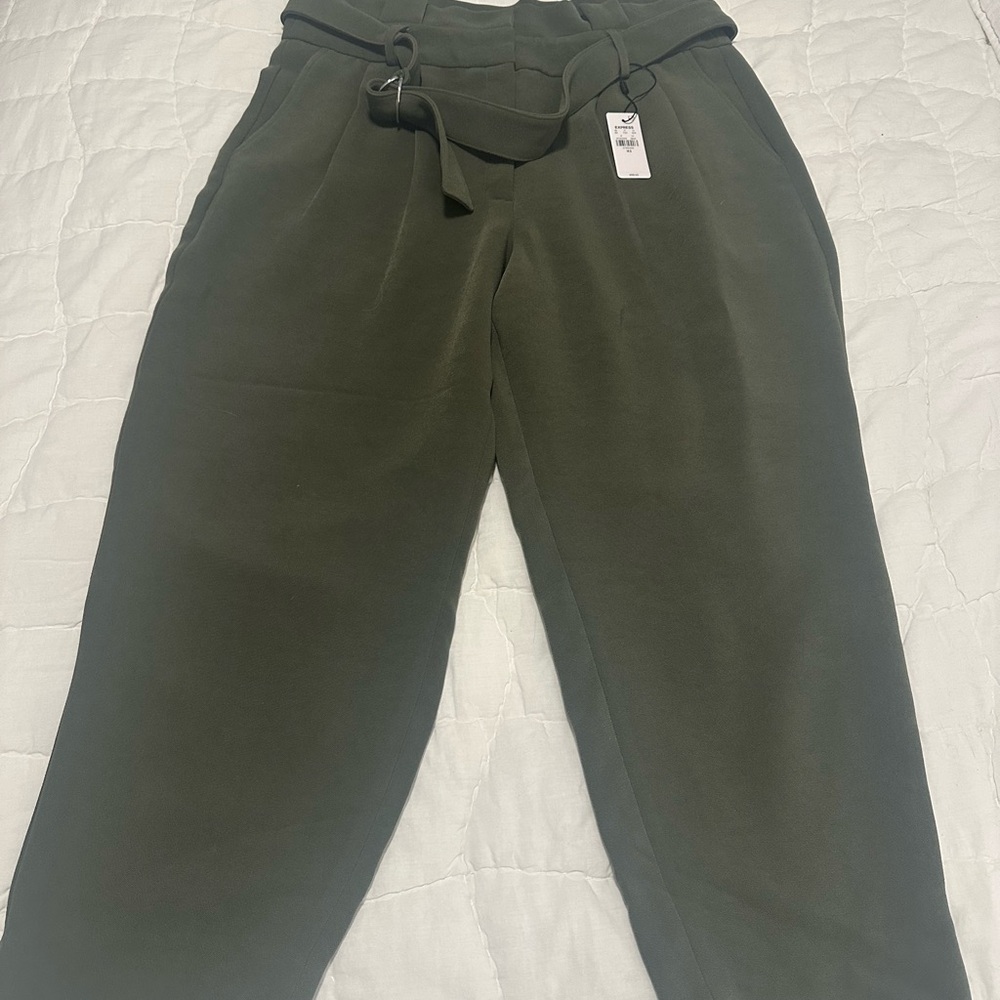 Express Green High-Waisted Paperbag Waist Pants